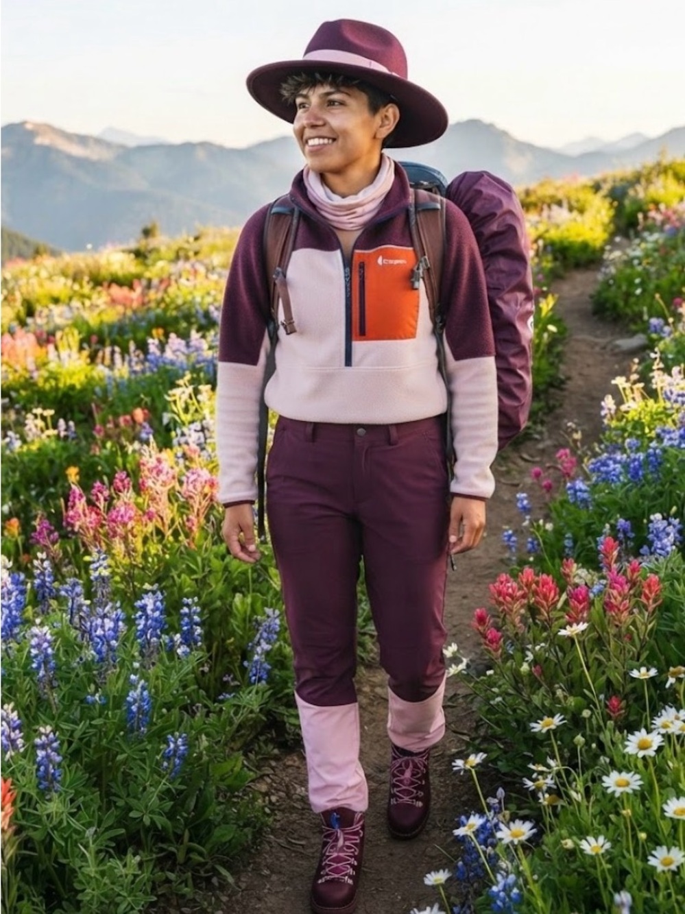 cotopaxi Pink, Maroon & Orange Half-Zip Fleece Pullover